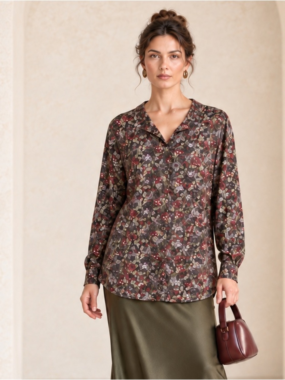 Tristan & Iseut Vintage 90s Silk Rose Print Tie Back Blouse Oversized Sz S - Picture 4 of 16